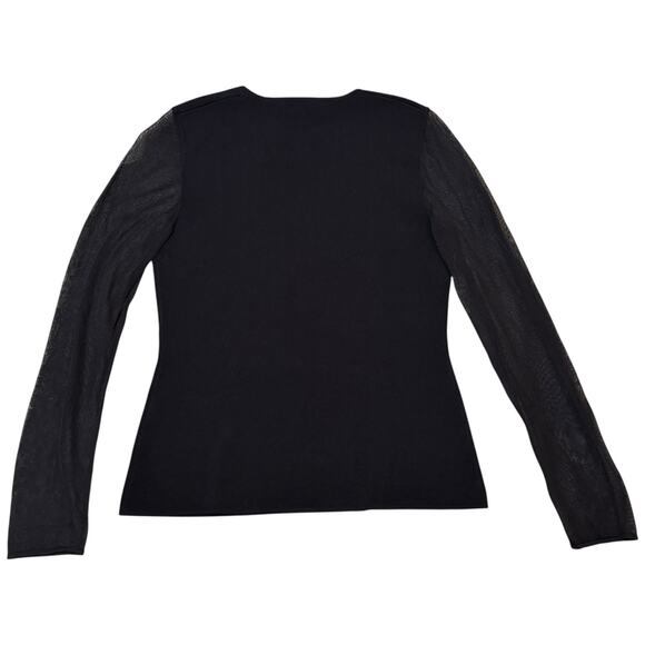 Reiss Venus Sheer Sleeve Plunge Top Black Mesh Panels Long Sleeve - Size Large - Picture 10 of 13